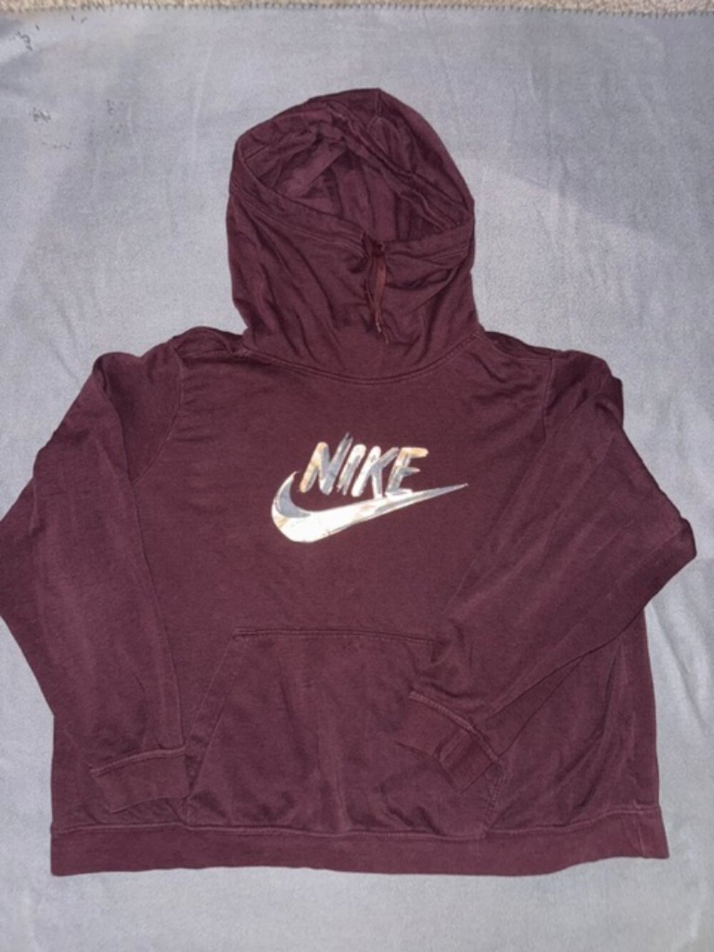Nike Womens Hoodie 2XL Burgundy Pullover Swoosh Logo Fleece Sweatshirt